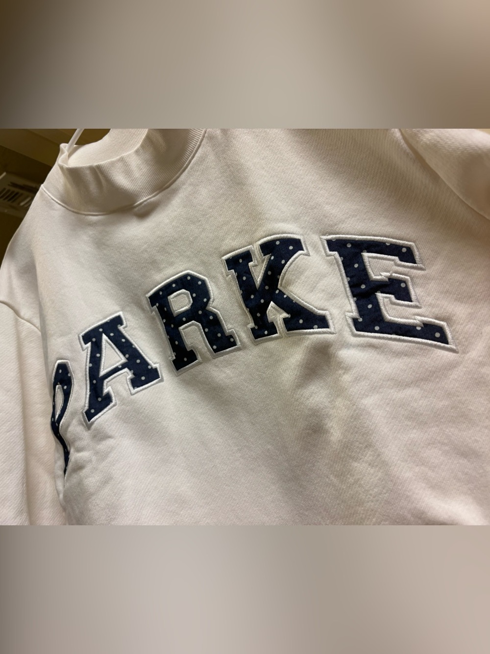 Parke with Navy Polka Dot Lettering